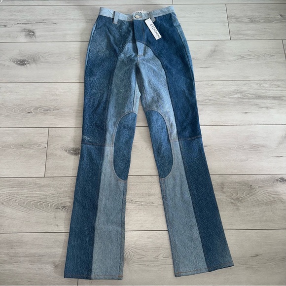 NWT EB Denim Kendall Two Tone Blue Denim Riding Jeans Women's Small Colorblock - Picture 2 of 7